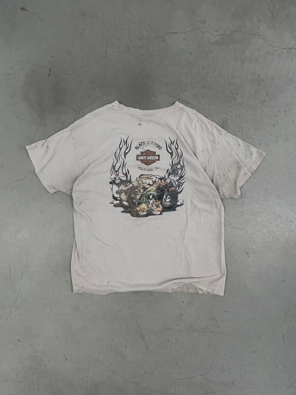 Thrashed Vintage Harley Davidson + Looney Tunes Collab Tee | XL